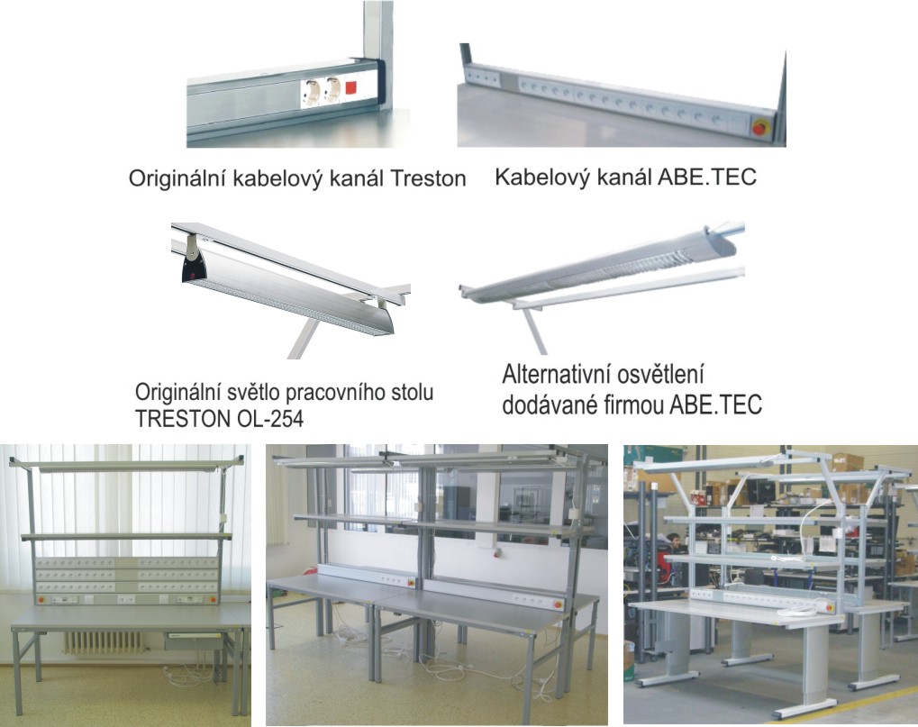 Náhrada originálních kabelových kanálů a osvětlení pracovních stolů